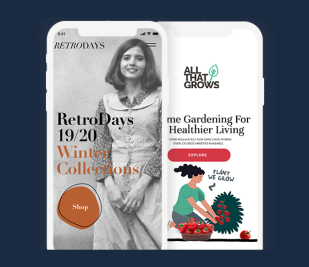 Retro-style AllThatGrows website built on Shopify - Mobile View